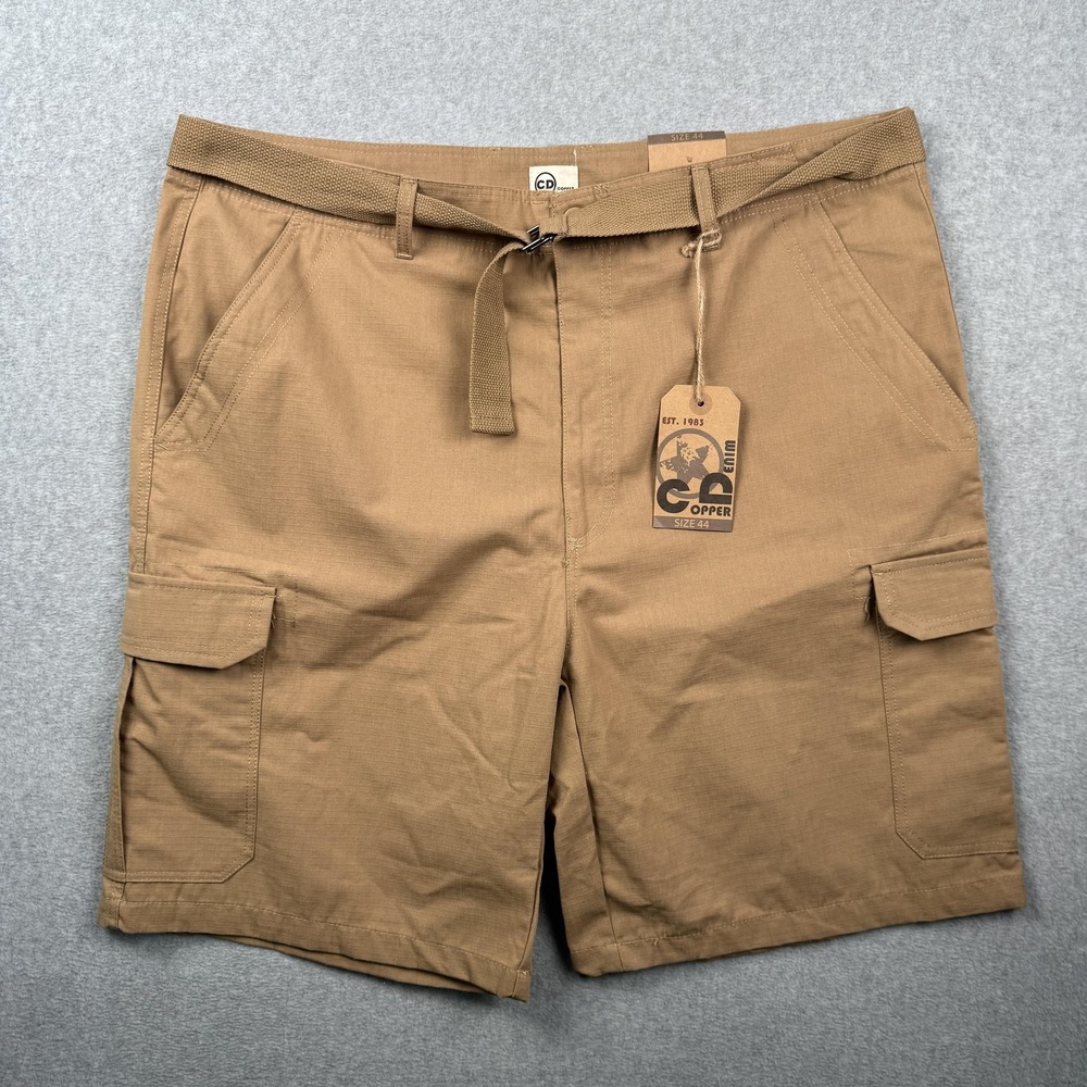 Copper‎ Denim Cargo Shorts Mens Size 44 Khaki Tan Ripstop Utility Belted NEW
